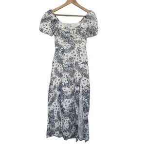 Aritzia & Other Stories Floral Blue White Short Puff‎  Midi Milkmaid Dress US 0